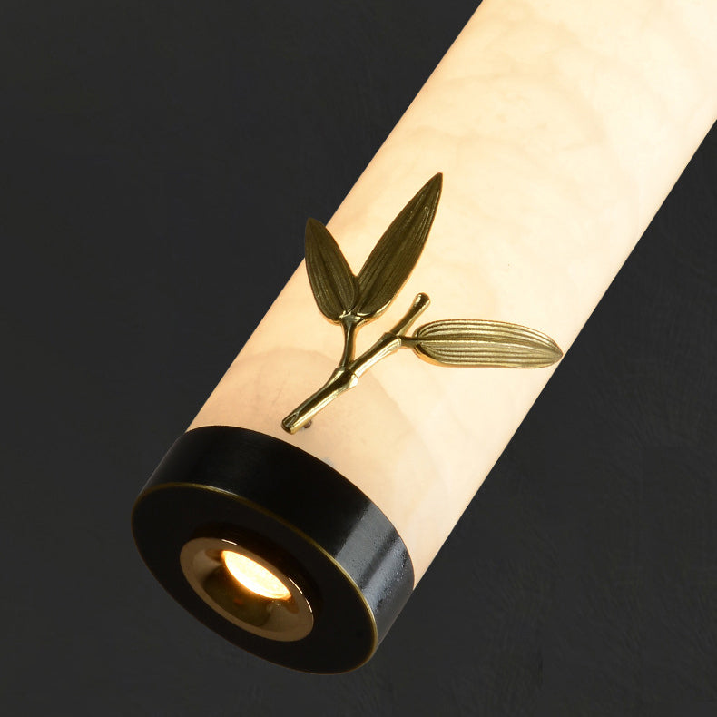 Traditional Chinese Brass Mable Cylinder Lotus Orchid Plum Blossom Bamboo LED Pendant Light Spotlight For Bedside