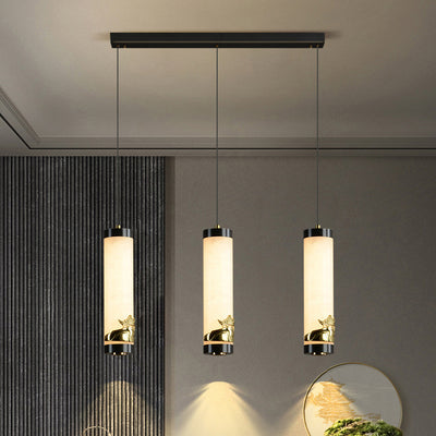 Traditional Chinese Brass Mable Cylinder Lotus Orchid Plum Blossom Bamboo LED Pendant Light Spotlight For Bedside