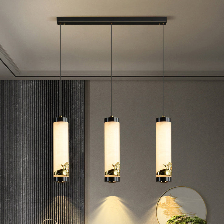 Traditional Chinese Brass Mable Cylinder Lotus Orchid Plum Blossom Bamboo LED Pendant Light Spotlight For Bedside