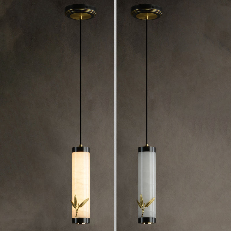 Traditional Chinese Brass Mable Cylinder Lotus Orchid Plum Blossom Bamboo LED Pendant Light Spotlight For Bedside