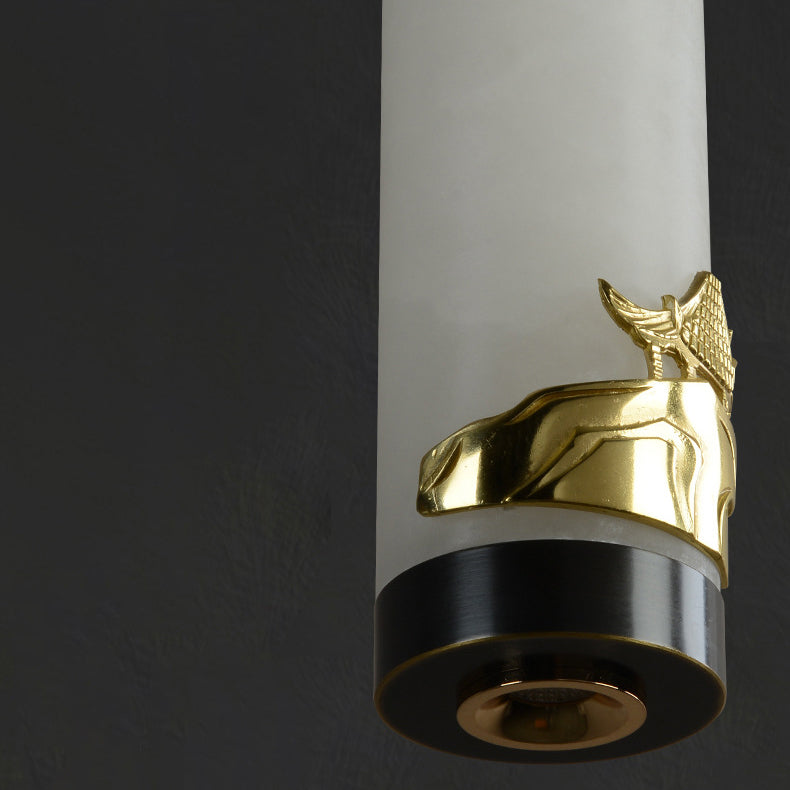 Traditional Chinese Brass Mable Cylinder Lotus Orchid Plum Blossom Bamboo LED Pendant Light Spotlight For Bedside