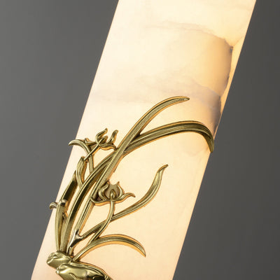 Traditional Chinese Brass Mable Cylinder Lotus Orchid Plum Blossom Bamboo LED Pendant Light Spotlight For Bedside
