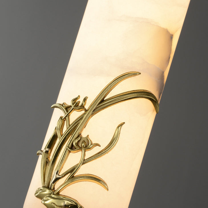 Traditional Chinese Brass Mable Cylinder Lotus Orchid Plum Blossom Bamboo LED Pendant Light Spotlight For Bedside