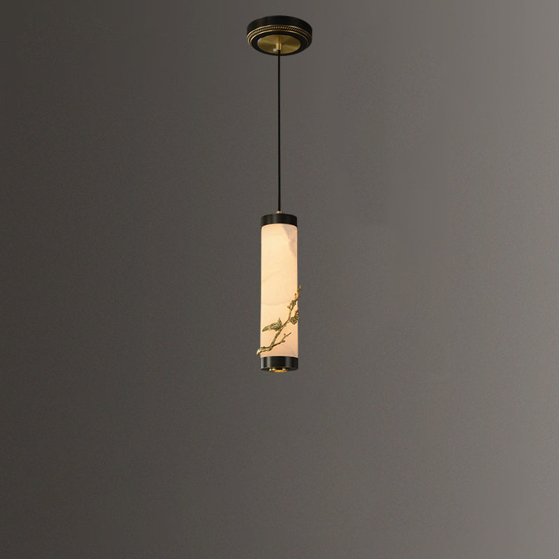 Traditional Chinese Brass Mable Cylinder Lotus Orchid Plum Blossom Bamboo LED Pendant Light Spotlight For Bedside