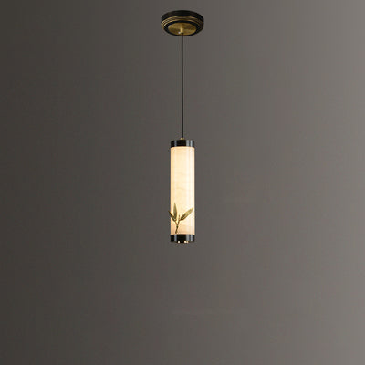 Traditional Chinese Brass Mable Cylinder Lotus Orchid Plum Blossom Bamboo LED Pendant Light Spotlight For Bedside