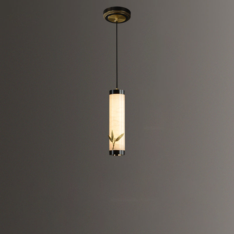 Traditional Chinese Brass Mable Cylinder Lotus Orchid Plum Blossom Bamboo LED Pendant Light Spotlight For Bedside