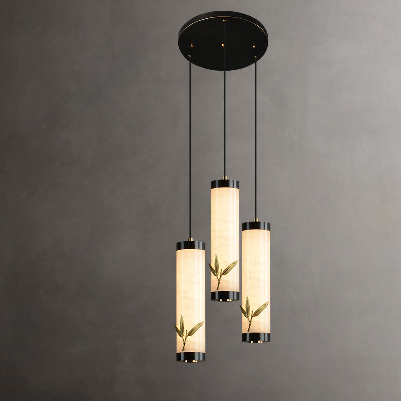 Traditional Chinese Brass Mable Cylinder Lotus Orchid Plum Blossom Bamboo LED Pendant Light Spotlight For Bedside