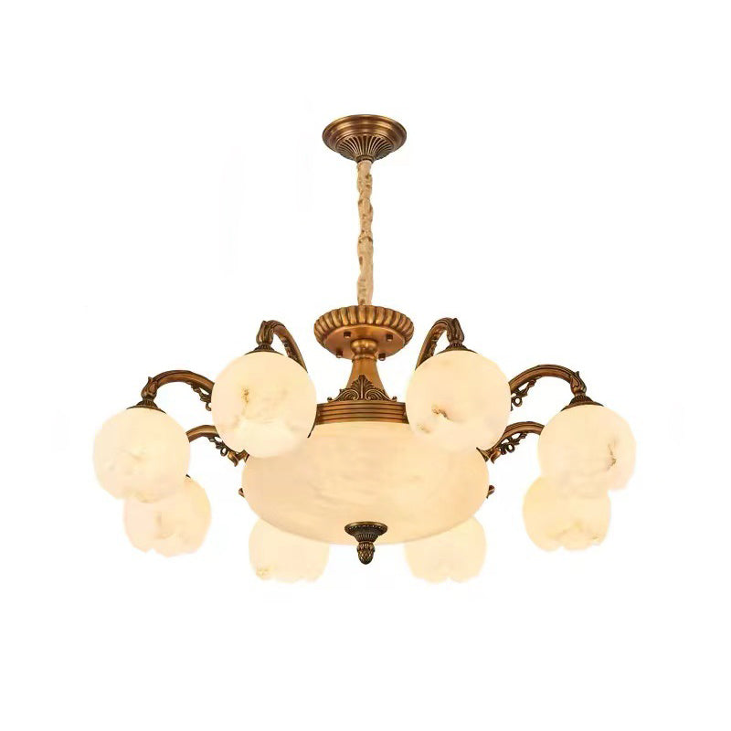Traditional European Copper Marble Bud Round Carved 3/5/9/12/16 Light Chandeliers For Living Room