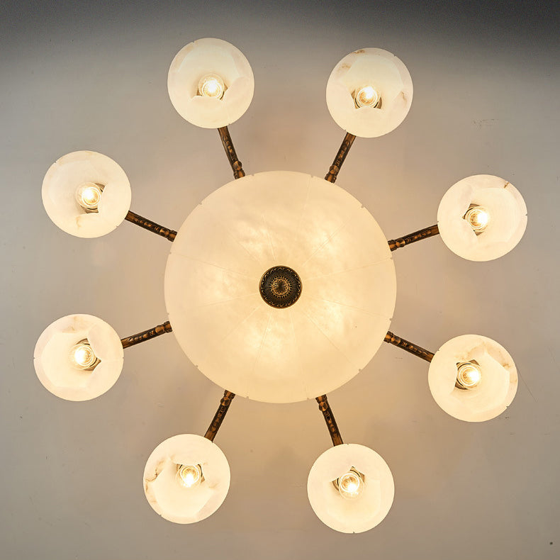 Traditional European Copper Marble Bud Round Carved 3/5/9/12/16 Light Chandeliers For Living Room