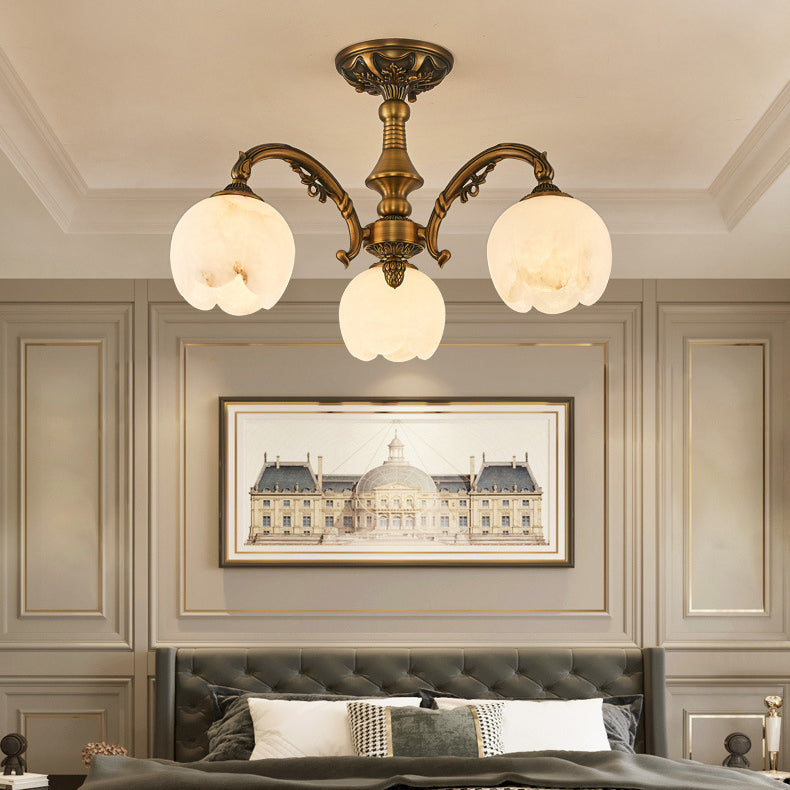 Traditional European Copper Marble Bud Round Carved 3/5/9/12/16 Light Chandeliers For Living Room