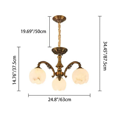 Traditional European Copper Marble Bud Round Carved 3/5/9/12/16 Light Chandeliers For Living Room