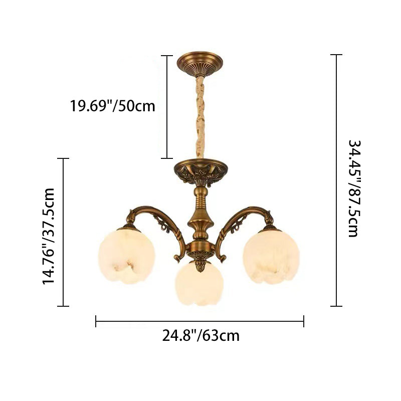 Traditional European Copper Marble Bud Round Carved 3/5/9/12/16 Light Chandeliers For Living Room