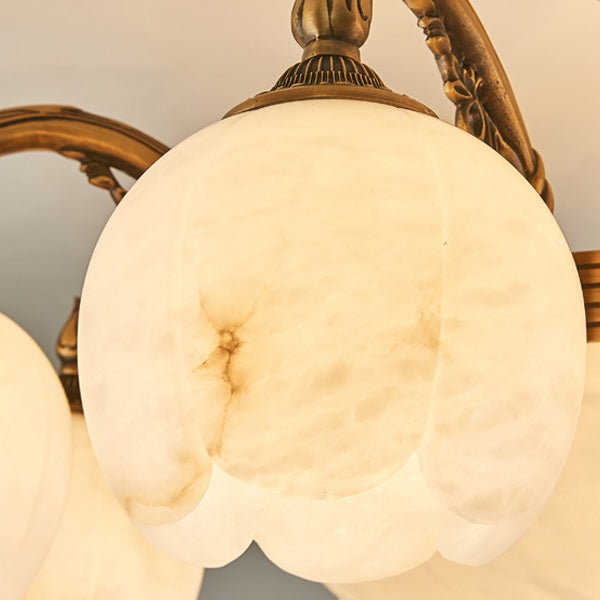 Traditional European Copper Marble Bud Round Carved 3/5/9/12/16 Light Chandeliers For Living Room