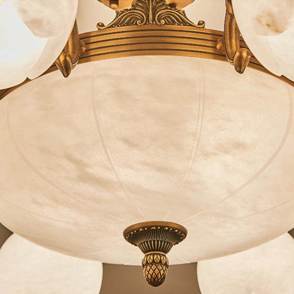 Traditional European Copper Marble Bud Round Carved 3/5/9/12/16 Light Chandeliers For Living Room
