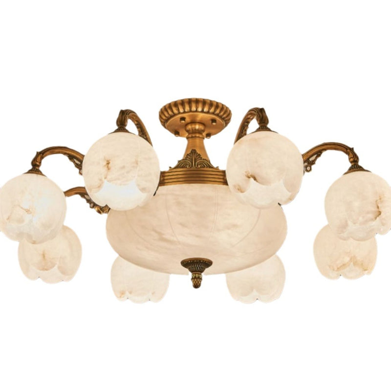 Traditional European Copper Marble Bud Round Carved 3/5/9/12/16 Light Chandeliers For Living Room