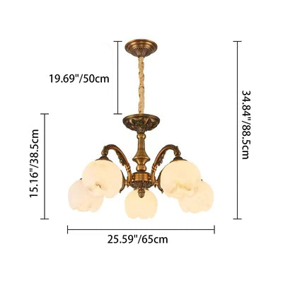 Traditional European Copper Marble Bud Round Carved 3/5/9/12/16 Light Chandeliers For Living Room