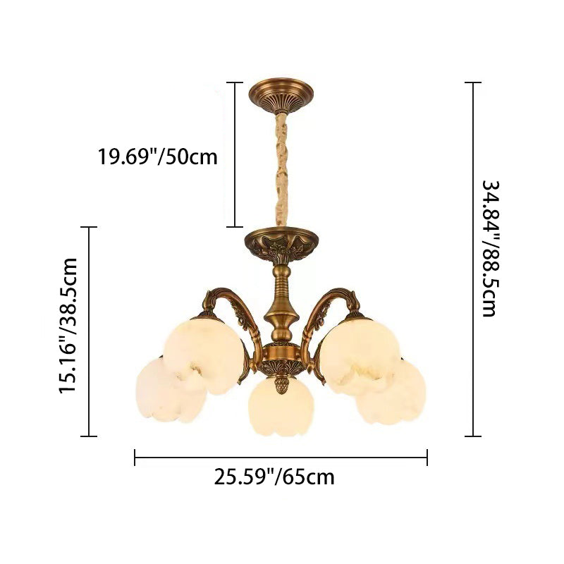 Traditional European Copper Marble Bud Round Carved 3/5/9/12/16 Light Chandeliers For Living Room