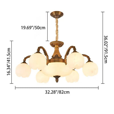 Traditional European Copper Marble Bud Round Carved 3/5/9/12/16 Light Chandeliers For Living Room