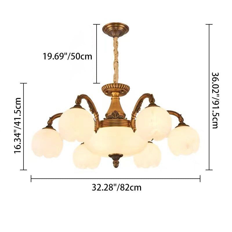 Traditional European Copper Marble Bud Round Carved 3/5/9/12/16 Light Chandeliers For Living Room
