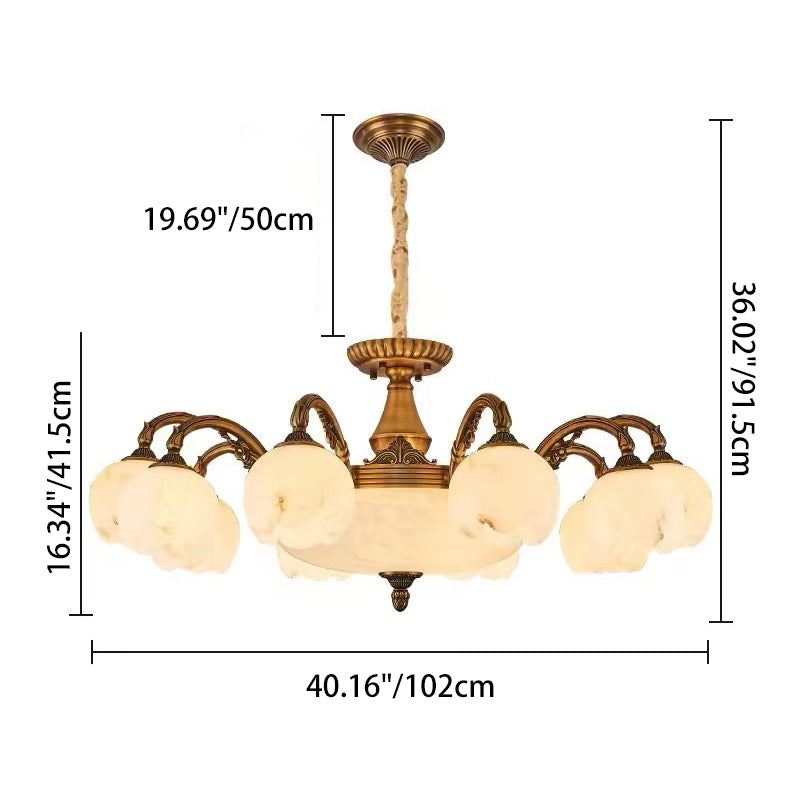Traditional European Copper Marble Bud Round Carved 3/5/9/12/16 Light Chandeliers For Living Room