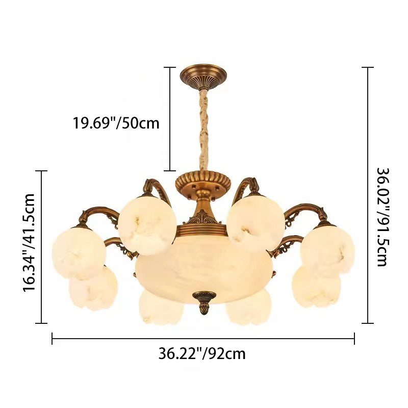 Traditional European Copper Marble Bud Round Carved 3/5/9/12/16 Light Chandeliers For Living Room