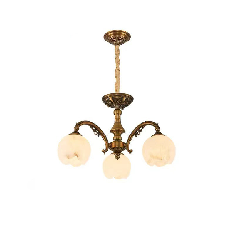 Traditionelle europäische Kupfer-Marmor-Bud-Runde geschnitzte 3/5/9/12/16 Licht-Kronleuchter für Wohnzimmer 