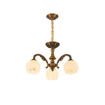 Traditional European Copper Marble Bud Round Carved 3/5/9/12/16 Light Chandeliers For Living Room