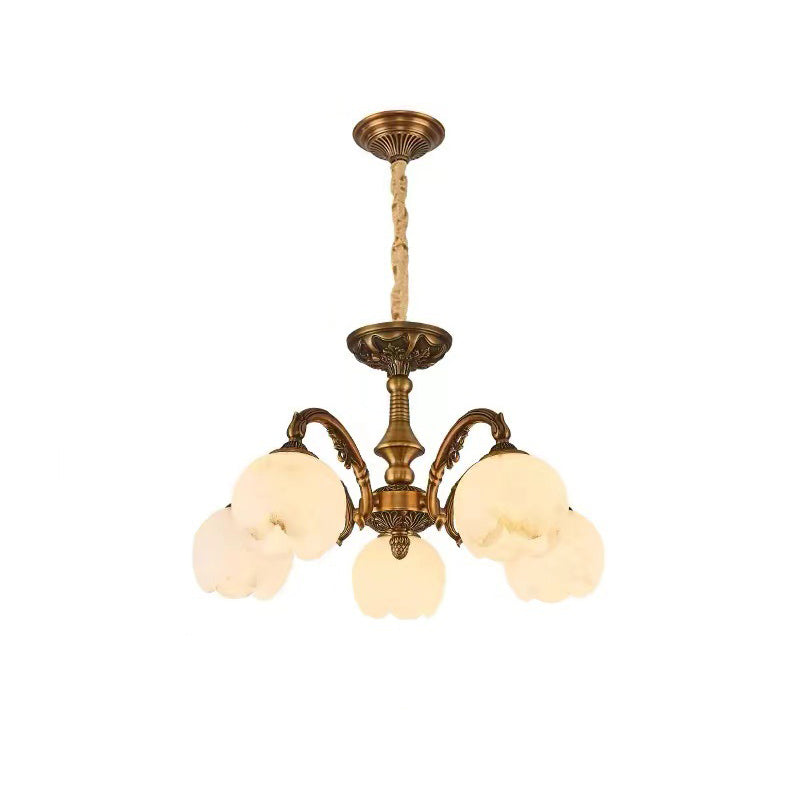 Traditional European Copper Marble Bud Round Carved 3/5/9/12/16 Light Chandeliers For Living Room