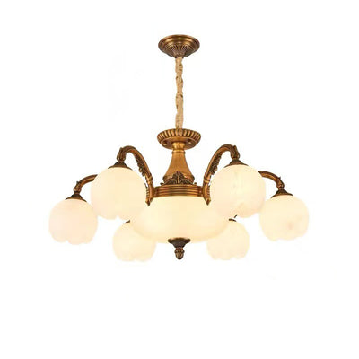 Traditional European Copper Marble Bud Round Carved 3/5/9/12/16 Light Chandeliers For Living Room