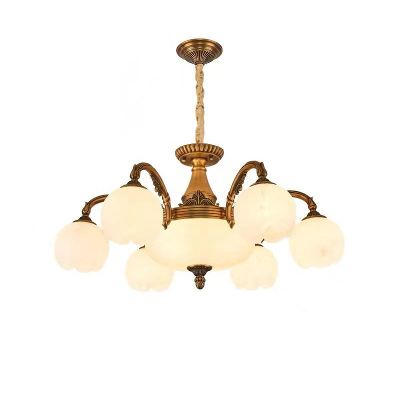 Traditional European Copper Marble Bud Round Carved 3/5/9/12/16 Light Chandeliers For Living Room
