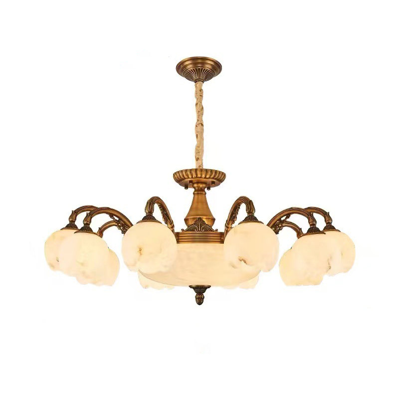 Traditional European Copper Marble Bud Round Carved 3/5/9/12/16 Light Chandeliers For Living Room