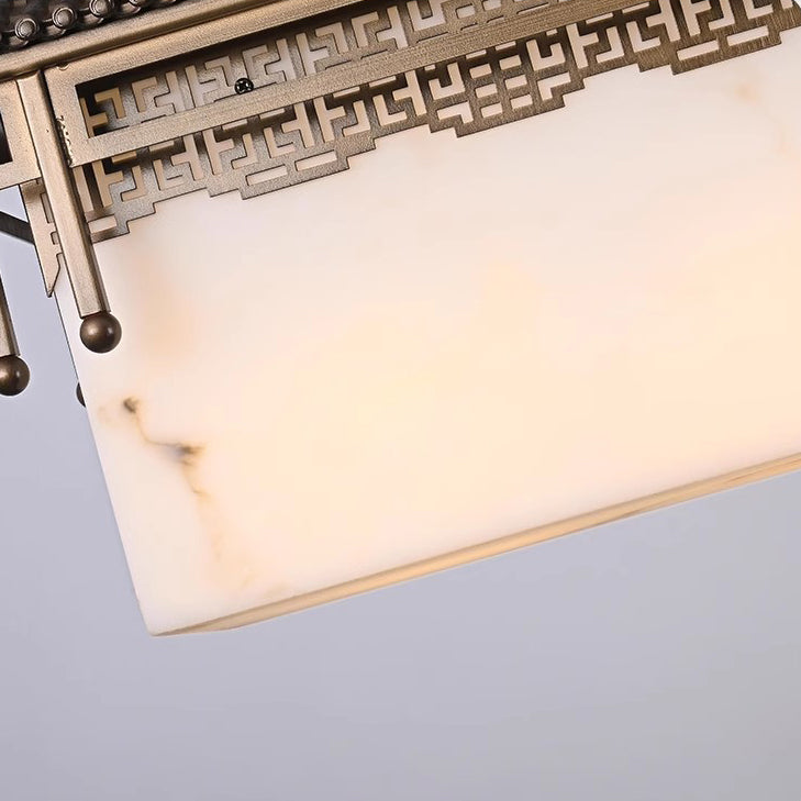 Traditional Chinese Metal Resin Imitation Marble Antique Attic Pavilion Spotlight 2-Light Chandeliers For Dining Room