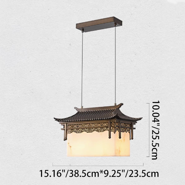 Traditional Chinese Metal Resin Imitation Marble Antique Attic Pavilion Spotlight 2-Light Chandeliers For Dining Room