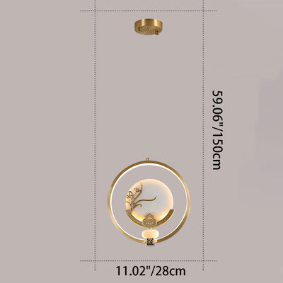 Traditional Chinese Copper Marble Acrylic Circle Gourd Flower Leaf Animal LED Chandeliers For Hallway