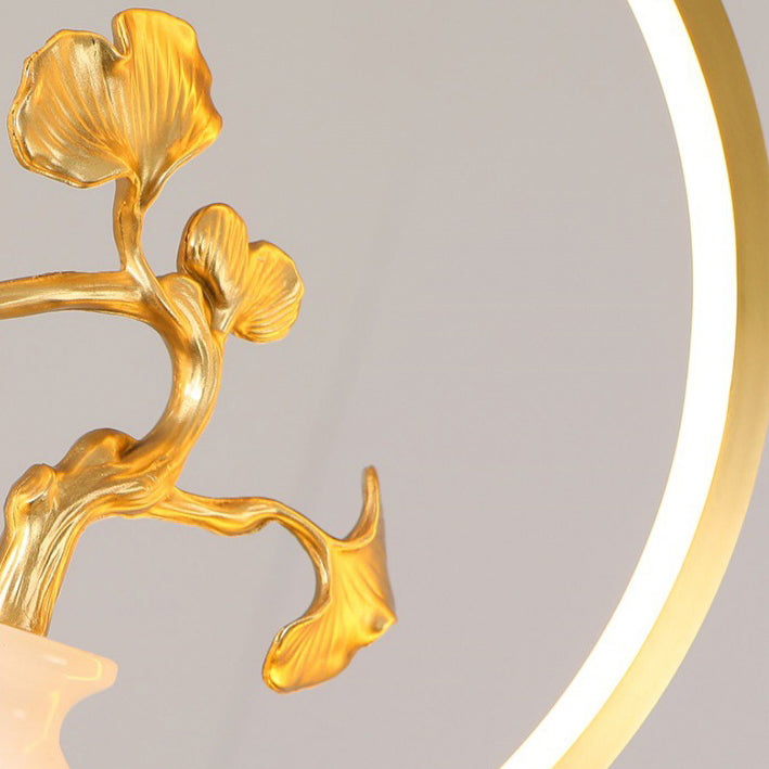 Traditionelle chinesische Kupfer-Marmor-Acryl-Kreis-Kürbis-Blatt-Tier-LED-Kronleuchter für den Flur 