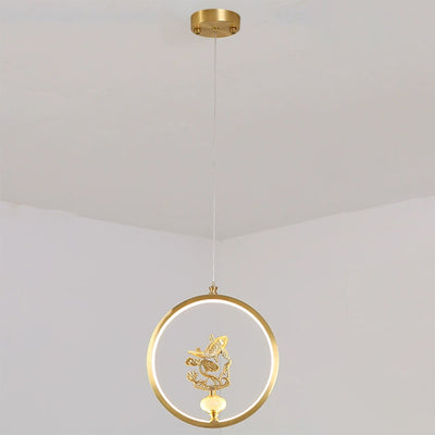 Traditional Chinese Copper Marble Acrylic Circle Gourd Flower Leaf Animal LED Chandeliers For Hallway