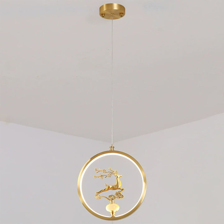 Traditionelle chinesische Kupfer-Marmor-Acryl-Kreis-Kürbis-Blatt-Tier-LED-Kronleuchter für den Flur 