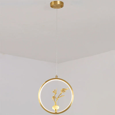 Traditional Chinese Copper Marble Acrylic Circle Gourd Flower Leaf Animal LED Chandeliers For Hallway