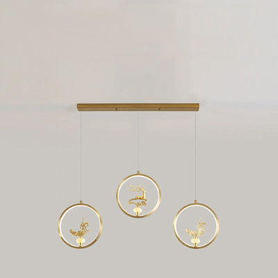Traditional Chinese Copper Marble Acrylic Circle Gourd Flower Leaf Animal LED Chandeliers For Hallway