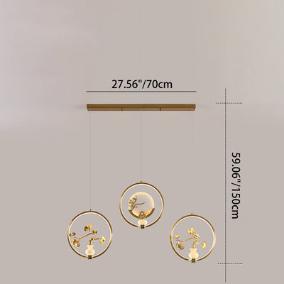 Traditional Chinese Copper Marble Acrylic Circle Gourd Flower Leaf Animal LED Chandeliers For Hallway
