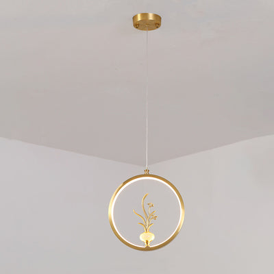 Traditional Chinese Copper Marble Acrylic Circle Gourd Flower Leaf Animal LED Chandeliers For Hallway