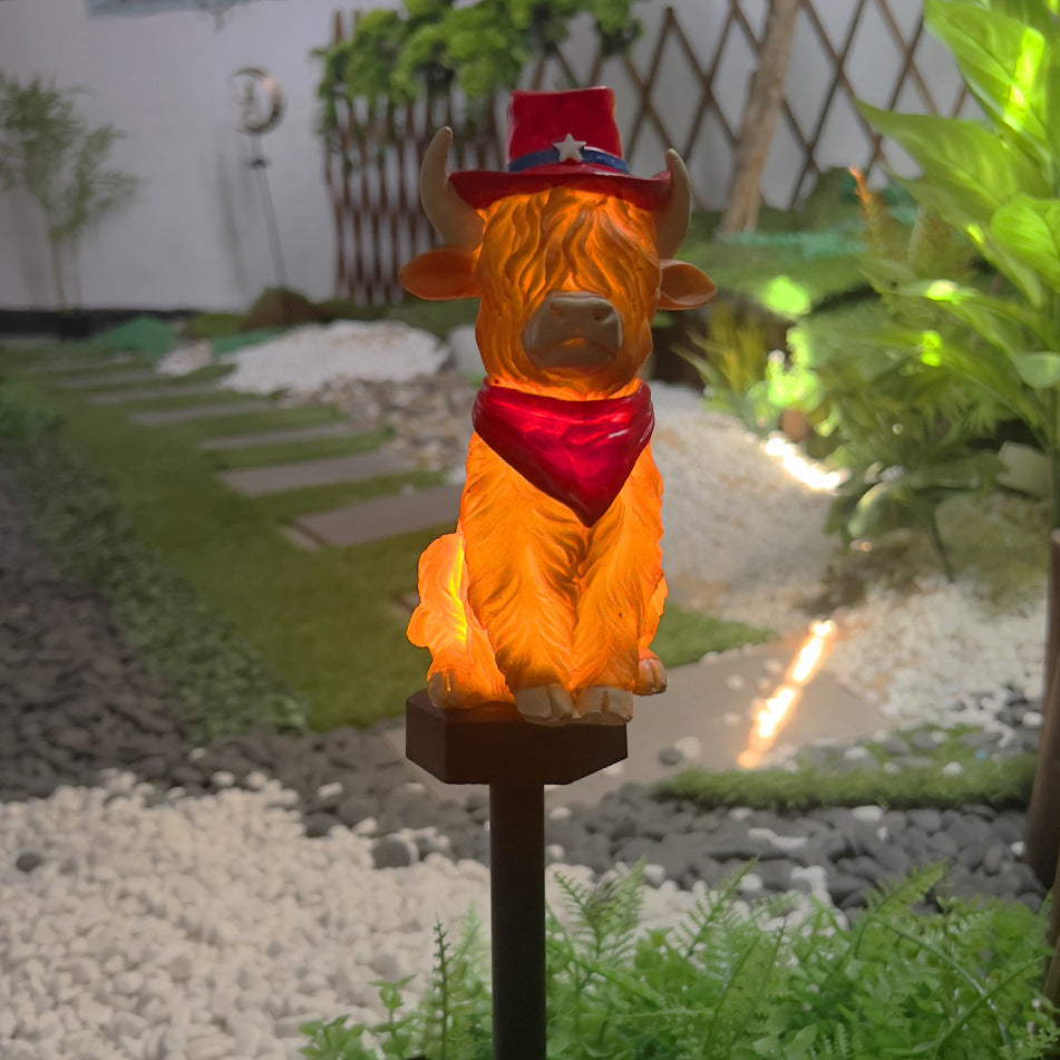 Modern Art Deco Solar Waterproof PP Resin Highland Bull LED Outdoor Light Landscape Lighting For Garden