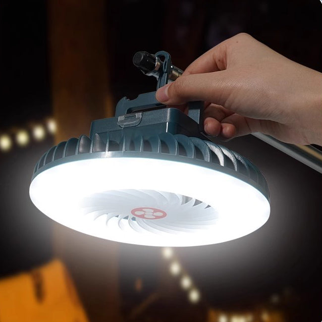 Modern Simplicity Rechargeable Waterproof ABS Round Magnetic Camping Hanging LED Outdoor Fan Light For Outdoor Patio