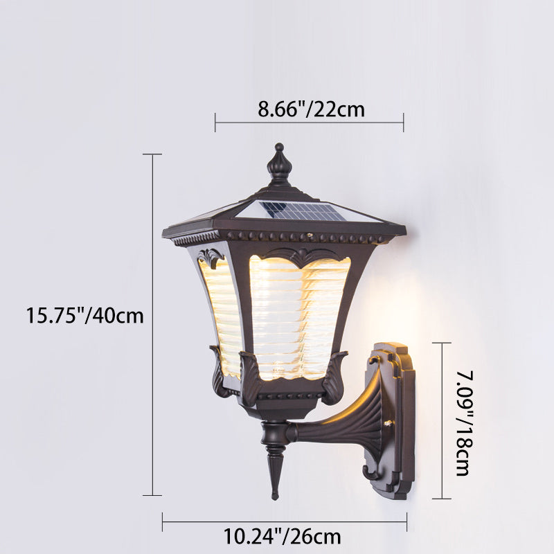 Zeitgenössische Retro-Solar-Wasserdichte Aluminium-Glas-Quadratische Gestreifte Laterne LED-Wandleuchte Für Außenbereich Terrasse 