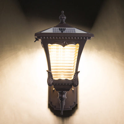 Contemporary Retro Solar Waterproof Aluminum Glass Quadrilateral Striped Lantern LED Wall Sconce Lamp For Outdoor Patio