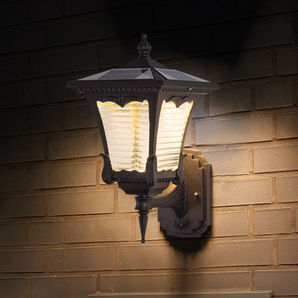 Zeitgenössische Retro-Solar-Wasserdichte Aluminium-Glas-Quadratische Gestreifte Laterne LED-Wandleuchte Für Außenbereich Terrasse 