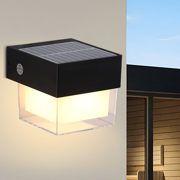 Moderne Einfachheit Solar Wasserdichte ABS Zylinder Quadratische LED Wandleuchte Für Außenbereich Patio 