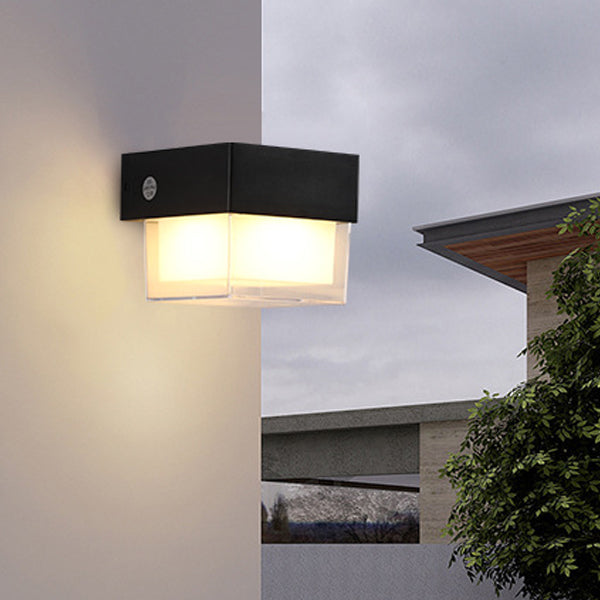 Moderne Einfachheit Solar Wasserdichte ABS Zylinder Quadratische LED Wandleuchte Für Außenbereich Patio 