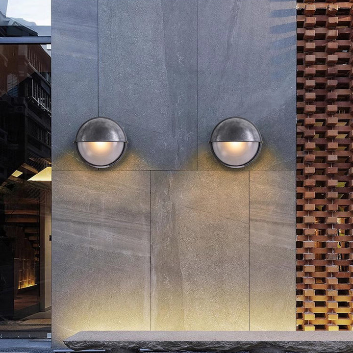 Lámpara de Aplique de Pared Redonda de 1 Luz de Vidrio Esmerilado de Aluminio Impermeable Industrial Contemporáneo para Patio Exterior 