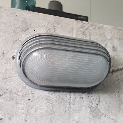 Contemporary Industrial Waterproof Aluminum Glass Frosted Oval Striped 1-Light Wall Sconce Lamp For Outdoor Patio